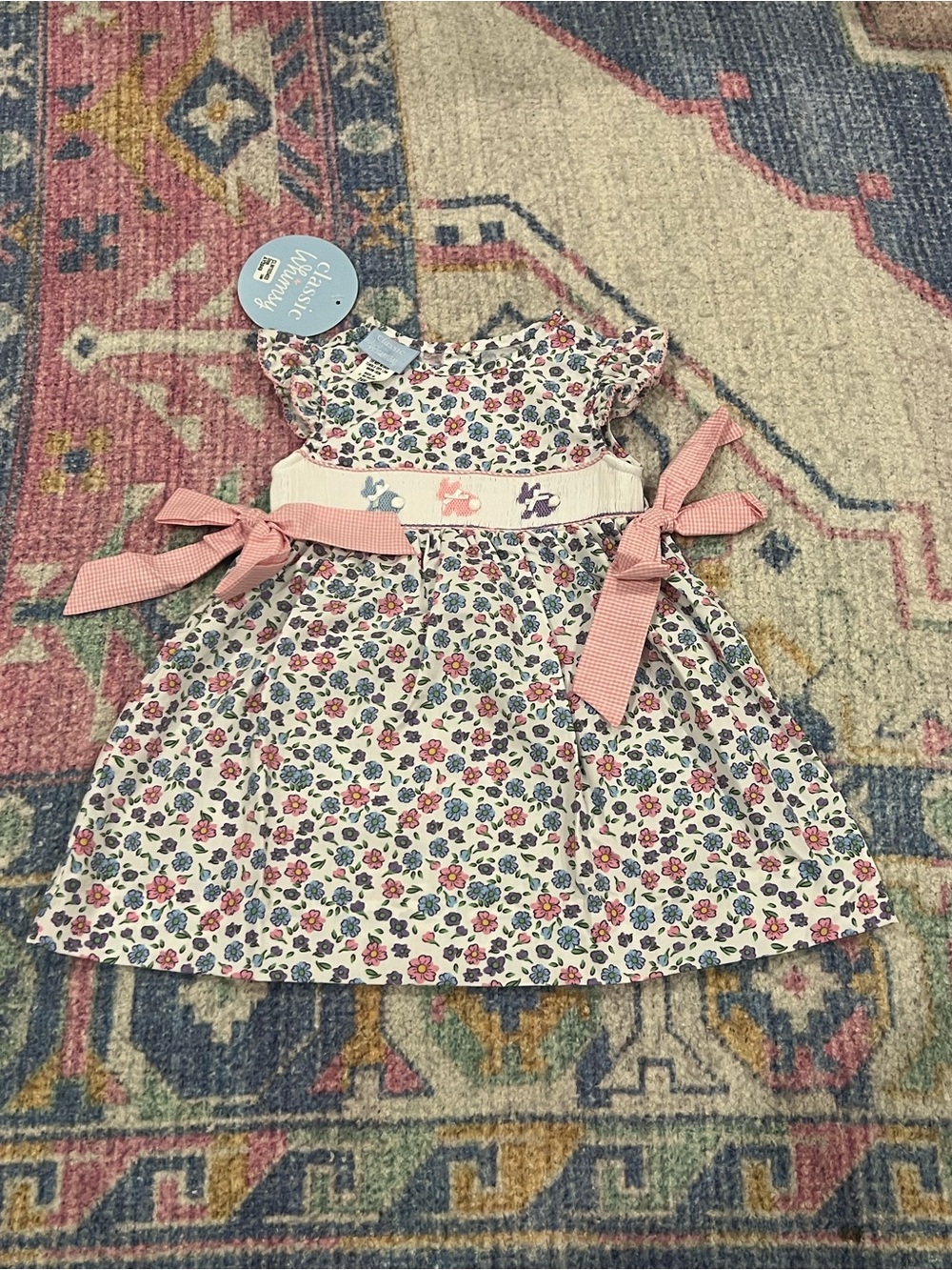 Classic Whimsy Floral Bunny Dress - Pink, Purple, Blue